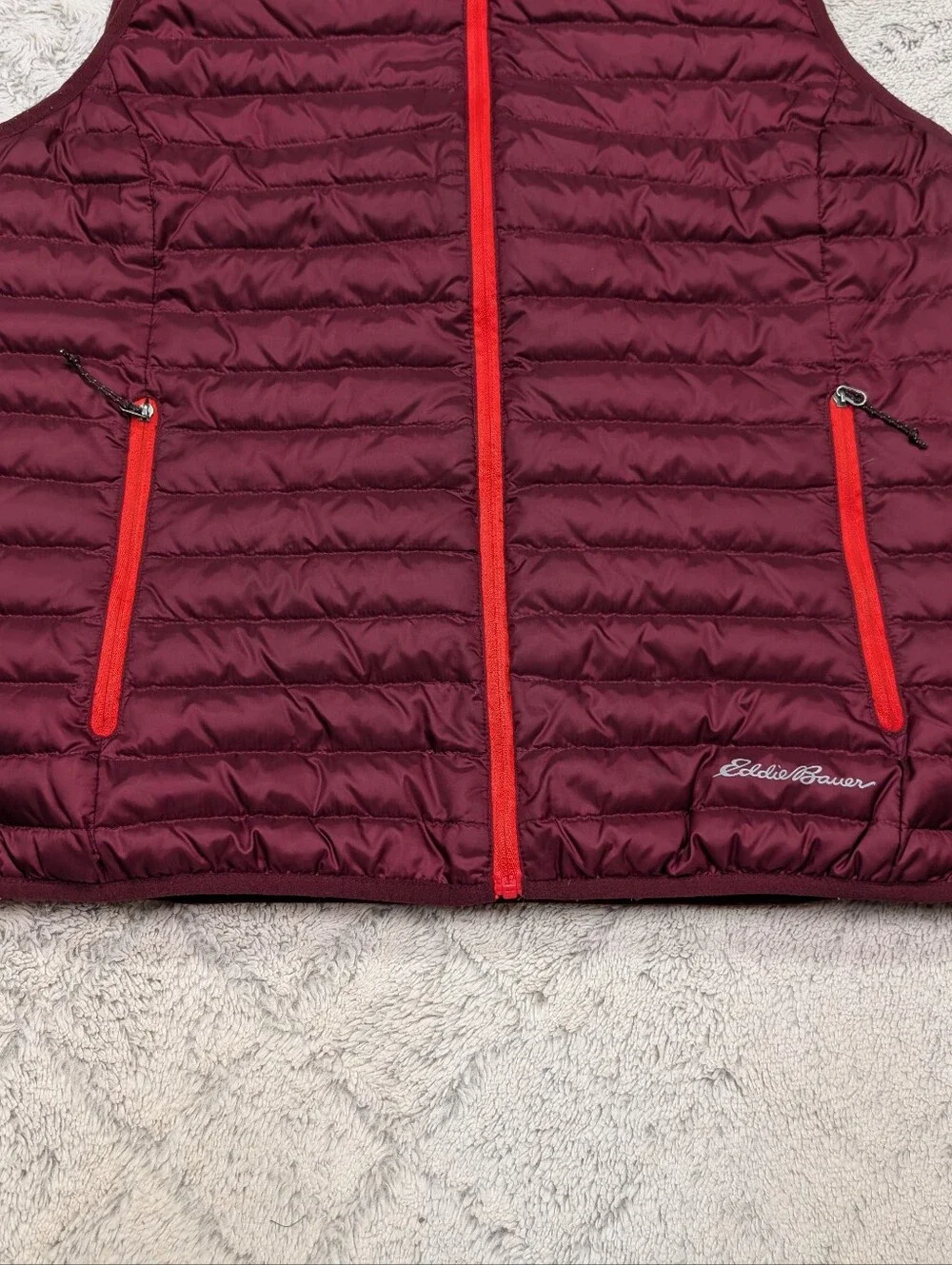 Eddie Bauer Vest Womens L Red Burgundy 700 Goose Down Puffer Full Zip Outdoor